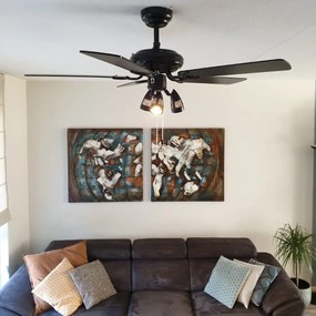 Вентилатор за таван черен 110 см 3 светлини с въже - Mistral