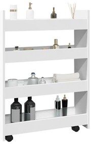 855259 vidaXL Тясна количка за съхранение с 4 нива, бяла, инженерно дърво