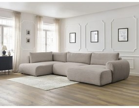Светлосиво-бежов разтегателен ъглов диван от рипсено кадифе (десен ъгъл/"U" форма) Lucien – Bobochic Paris