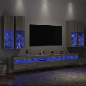 3216783 vidaXL Комплект ТВ стенни шкафове, 7 части, с LED светлини, сив сонома