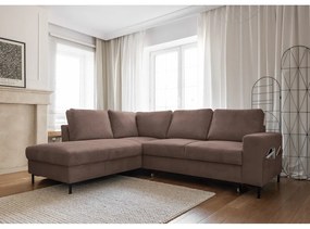 Кафяв разтегателен ъглов диван от рипсено кадифе (ляв ъгъл) Lofty Lilly – Miuform