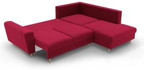 Червен кадифен разтегателен ъглов диван с място за съхранение (десен ъгъл/L форма) Kyoto – Cosmopolitan Design