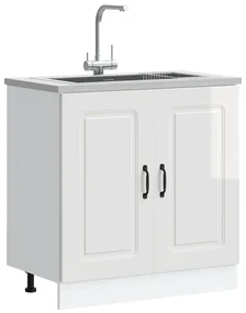 853449 vidaXL Шкаф за мивка, Kalmar, бял гланц, 80x46x81,5см, инженерно дърво