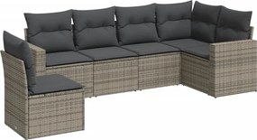 3251367 vidaXL Градински диван с възглавници, 6 части, полиратан, сив