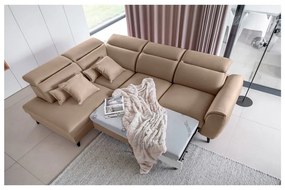 Светлокафяв кадифен разтегателен ъглов диван с място за съхранение (ляв ъгъл L форма) Noble – ELTAP