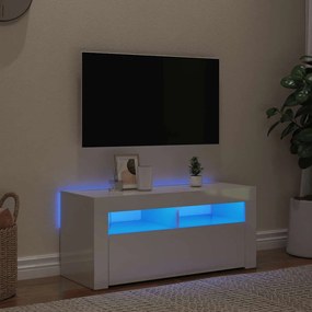 804325 vidaXL ТВ шкаф с LED осветление, бял гланц, 90x35x40 см