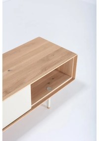 Бяла/естествена маса за телевизор от масивен дъб 160x48 cm Fina – Gazzda