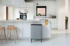 Кош за боклук Brabantia Bo Touch Hi 1001266, 2x30 л, Плътно прилепване към стена, Реглаж на краката, Минерално покритие, Сив