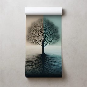 Тапет – Дървото на живота в синьо-бежов контраст