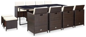 42528 vidaXL Градински комплект с възглавници, 13 части, кафяв полиратан