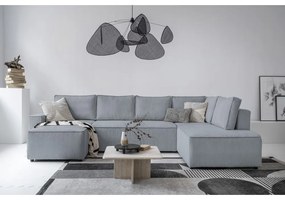 Светлосив разтегателен ъглов диван от рипсено кадифе (десен ъгъл/"U" форма) Brave Dave – Miuform