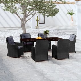 3099575 vidaXL Градински трапезен комплект, 7 части, черен