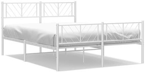 372248 vidaXL Метална рамка за легло с горна и долна табла, бяла, 150x200 см