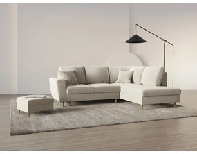 Бежов кадифен разтегателен ъглов диван с място за съхранение (десен ъгъл/L форма) Kyoto – Cosmopolitan Design