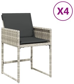 365005 vidaXL Градински столове с възглавници, 4 бр, светлосиви, полиратан