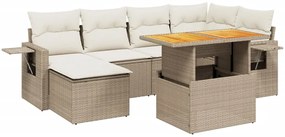 3271856 vidaXL Градински диван с възглавници, 7 части, бежов полиратан