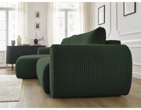 Тъмнозелен разтегателен ъглов диван от рипсено кадифе (ляв ъгъл) Lucien – Bobochic Paris