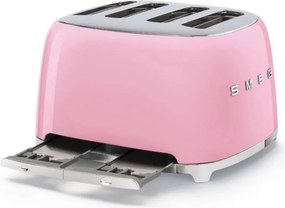 Тостер за хляб SMEG 50's Style TSF03PKEU, 2000W, 4 филии, 6 нива, Тавичка за трохи, Вграден кабел, Неръждаема стомана, Розов