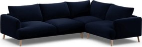 Тъмносин кадифен ъглов диван (десен ъгъл/L форма) Naomi – Micadoni
