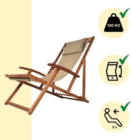 Сгъваем регулируем градински шезлонг от акациева дървесина Сив