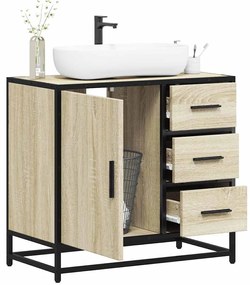 849275 vidaXL Шкаф за мивка за баня, сонома дъб, 65x33x60 см, инженерно дърво