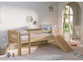 Детско повдигнато легло от масивен бук с пързалка с включена подматрачна рамка в естествен цвят 90x200 cm Forrest – Vipack
