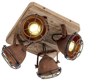 Смарт спот кафяво ръжда с дърво вкл. 4 WiFi GU10 - Gina