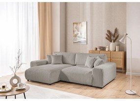 Светлосив разтегателен ъглов диван от рипсено кадифе с място за съхранение (ляв ъгъл) Sarina – Ropez