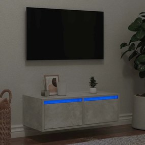 860232 vidaXL ТВ шкаф с LED осветление, бетонно сив, 75x35,5x25 см