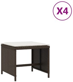 4007486 vidaXL Външни табуретки с възглавници 4 бр кафяв 40x40x35 см полиратан