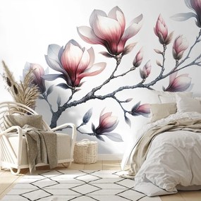 Самозалепващ фототапет – Нежни магнолии на бял фон