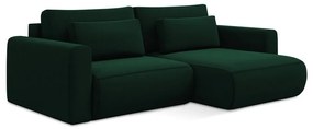Зелен кадифен разтегателен ъглов диван с място за съхранение (десен ъгъл) Kapua – Makamii