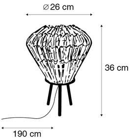 Рустикална настолна лампа триножник бамбук с бяло - Canna Diamond