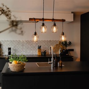 Интелигентен висящ аплик черен с дърво, вкл. 4 Wifi A60 - Stronk