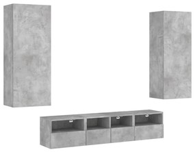 3216542 vidaXL ТВ стенни модули, 5 части, бетонно сиви, инженерно дърво