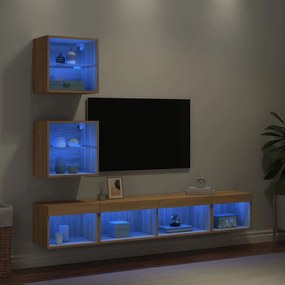 3216699 vidaXL ТВ стенни модули с LED, 5 части, сонома дъб, инженерно дърво