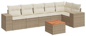 3257787 vidaXL Градински диван с възглавници, 7 части, бежов полиратан