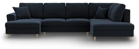 Тъмносин кадифен разтегателен ъглов диван с място за съхранение (десен ъгъл/U форма) Kyoto – Cosmopolitan Design