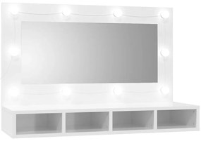 808897 vidaXL Огледален шкаф с LED, бял гланц, 90x31,5x62 см