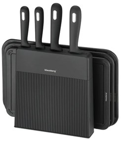 Комплект ножове и дъски за рязане Klausberg KB 7980, 8 части, Неръждаема стомана, Стойка, Черен/инокс