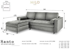 Бежов кадифен ъглов диван, ляв ъгъл Santo - Milo Casa