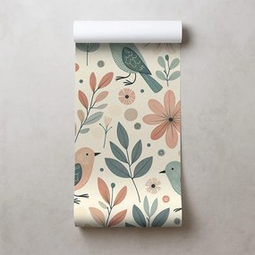 Фототапет – Пастелни птички и цветя