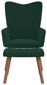 327668 vidaXL Стол за релакс с табуретка, тъмнозелен, кадифе