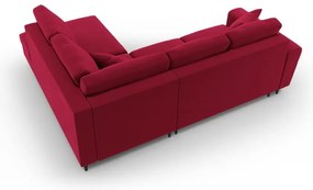 Червен кадифен разтегателен ъглов диван с място за съхранение (десен ъгъл/L форма) Kyoto – Cosmopolitan Design