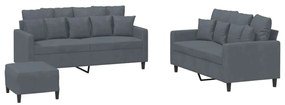 3201711 vidaXL Комплект дивани от 3 части с възглавници, тъмносив, кадифе