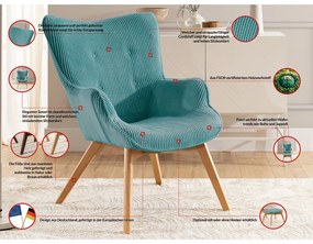 Тюркоазен фотьойл с табуретка от рипсено кадифе Niko – Ropez