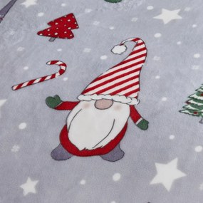 Сиво двойно удължено спално бельо от микроплюш 230x220 cm Festive Gnomes – Catherine Lansfield