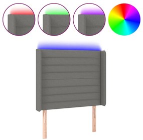 3124163 vidaXL LED горна табла за легло, тъмносива, 83x16x118/128 см, плат