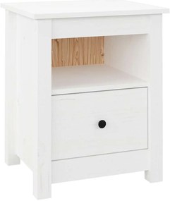 813711 vidaXL Нощно шкафче, бяло, 40x35x49 см, борово дърво масив