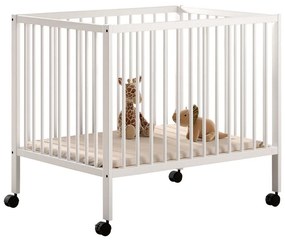 Бяла кошара за игра от масивен бук с регулируема височина/на колелца 95x75 cm Dino – Vipack